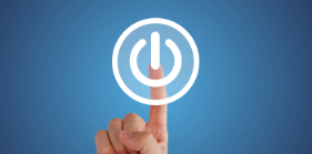 Finger pointing to power button